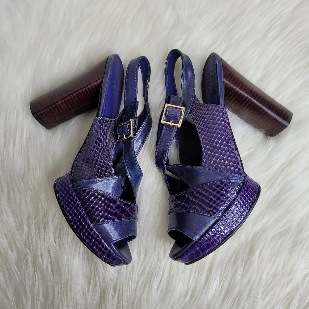 Tory Burch Purple Chunky Embossed Deidre Heels